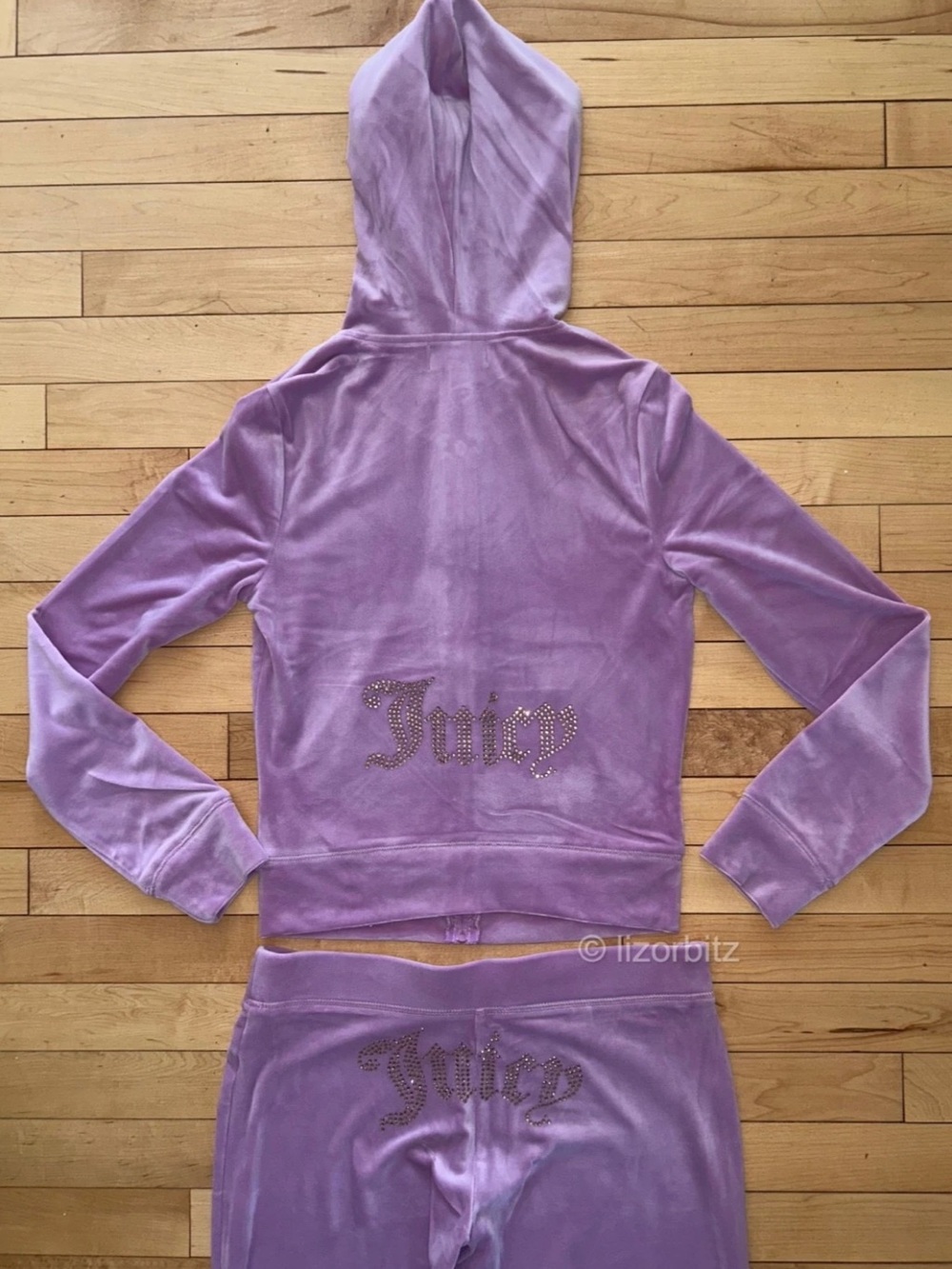 NEW! JUICY COUTURE Velour OG Gold Bling Tracksuit Set in Smoky Grape Size S